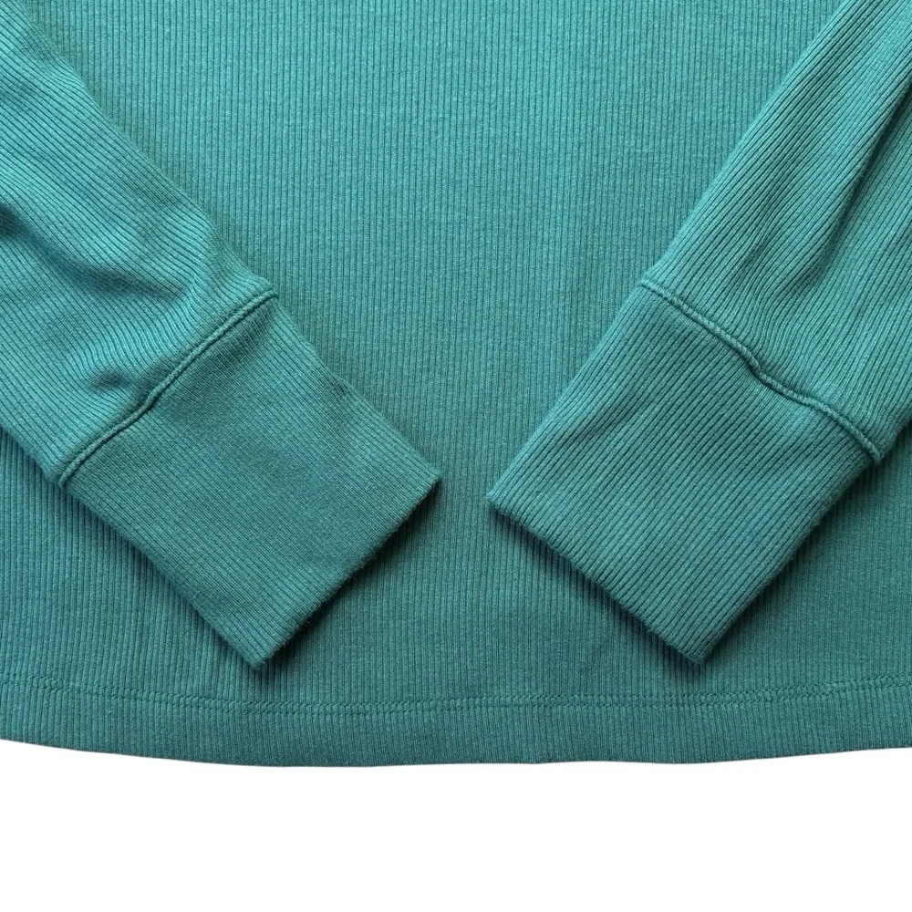 Evereve Bex Split Neck Top Size S Satin Trim Soft Rib Knit Green Modal Blend - Picture 8 of 13